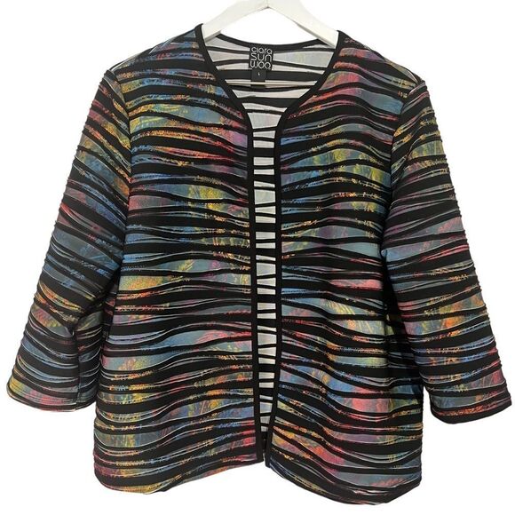 Clara Sun Woo Abstract Blazer Jacket Womens Large Colorful 3/4 Sleeve Artsy - Picture 1 of 6